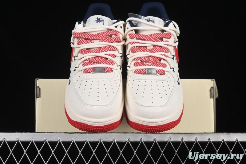Nike Air Force 1 '07 Low Stussy Collaboration - Off White Red Lace-Up Low-Top Casual Sneakers - SJ1198-300