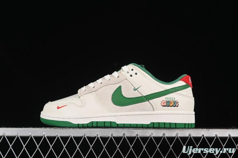 Nike SB Dunk Low Gucci Collaboration - Custom Patchwork Green Swoosh Anniversary Edition Low-Top Casual Skate Shoes - KK1688-053
