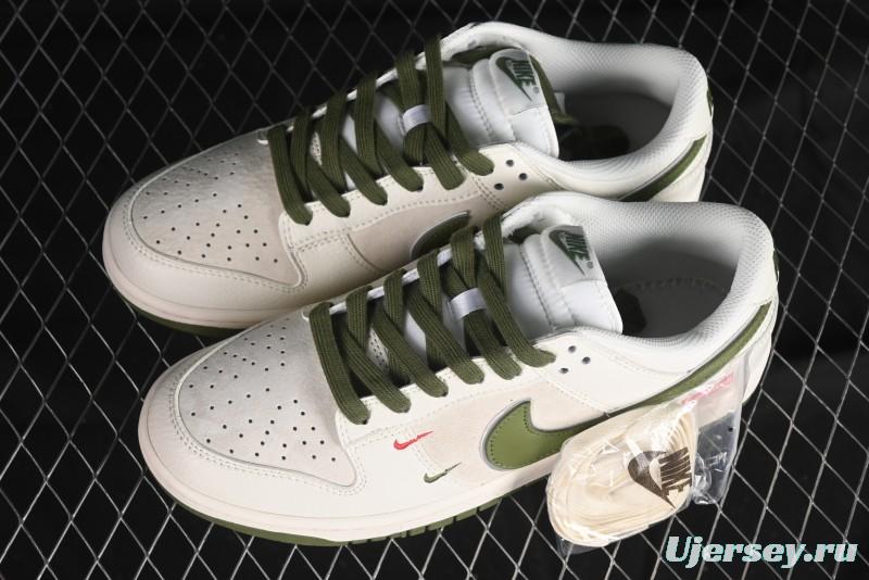 Nike SB Dunk Low Supreme Collaboration - Double Swoosh Beige Dark Green Anniversary High-End Custom Low-Top Casual Skate Shoes - XX2025-689