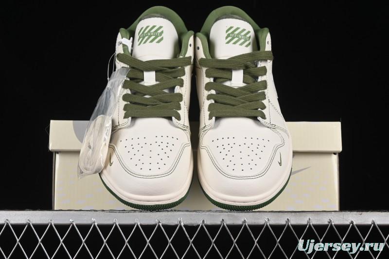 Nike Air Jordan 1 Low OFF-WHITE Collaboration - Retro Basketball Shoes with Beige Green Stitching - CF3688-021