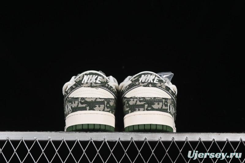 Nike SB Dunk Low Dior Collaboration - Strap Woven Green Check Anniversary High-End Custom Low-Top Casual Skate Shoes - SJ2068-309