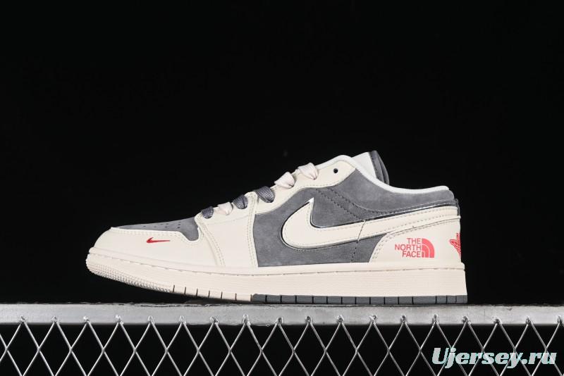 Nike Air Jordan 1 Low AJ1 The North Face Collaboration - Off White Grey Silver Trim Retro Basketball Shoes - SJ9950-039