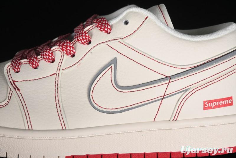 Nike Air Jordan 1 Low AJ1 Supreme Collaboration - Red Rabbit Retro Basketball Shoes - SJ9950-025