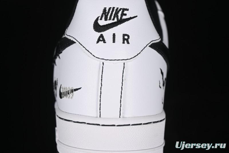 Nike Air Force 1 '07 Low Casual Sneakers with Black and White Hand-Drawn Anime Design - CT2585-100