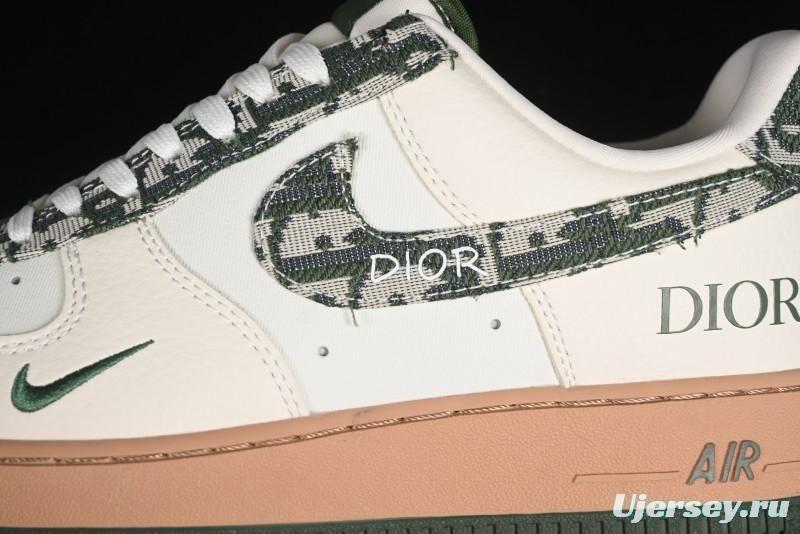 Nike Air Force 1 '07 Low Dior Collaboration - Beige Green Swoosh Low-Top Casual Sneakers - KK1988-010
