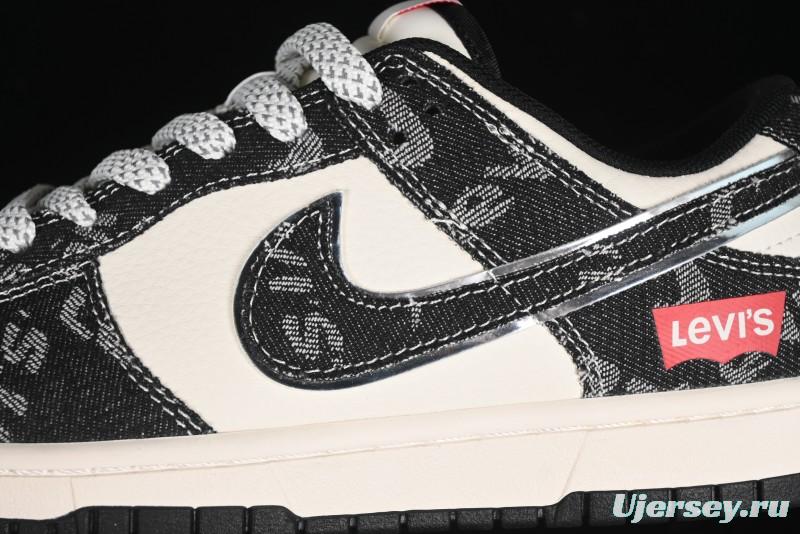 Nike SB Dunk Low Levi's Collaboration - Black Printed Denim Anniversary Customized Low-Top Casual Sneakers - XX2025-109