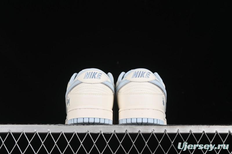 Nike SB Dunk Low Stussy Collaboration - Double Swoosh Ice Blue Anniversary Custom Low-Top Casual Skate Shoes - XX2026-101