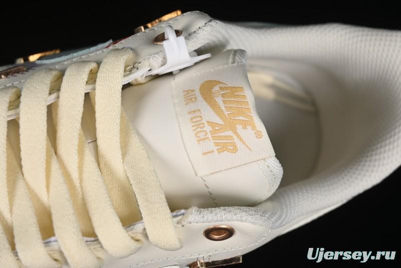 Nike Air Force 1 '07 Low Casual Sneakers with Mint Mambo Anime Theme and Gold Spray - ZH0316-040