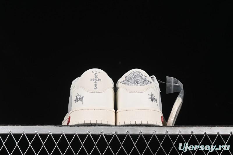 Nike Travis Scott x Fragment Design x Air Jordan 1 Low OG SP AJ1 Retro Sneakers with Reverse Swoosh - SJ2068-115