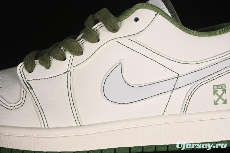 Nike Air Jordan 1 Low OFF-WHITE Collaboration - Retro Basketball Shoes with Beige Green Stitching - CF3688-021