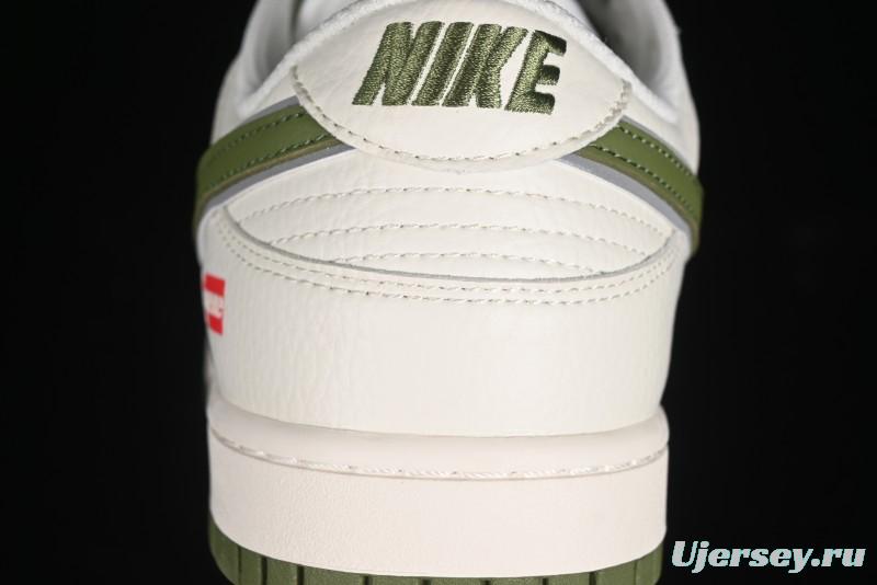 Nike SB Dunk Low Supreme Collaboration - Double Swoosh Beige Dark Green Anniversary High-End Custom Low-Top Casual Skate Shoes - XX2025-689