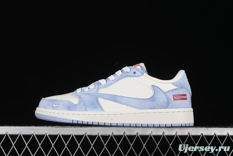 Nike Travis Scott x Fragment Design x Air Jordan 1 Low OG SP AJ1 Supreme Collaboration - Tie-Dye Blue Low-Top Casual Sneakers - CH6336-010