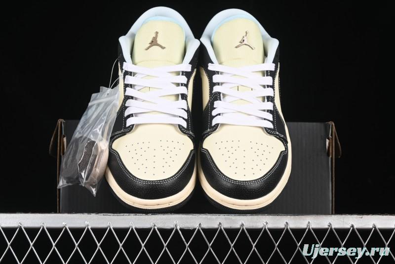 Nike Air Jordan 1 Low "Coconut Milk Black" Casual Basketball Shoes with Contrast Swoosh - HQ3437-101