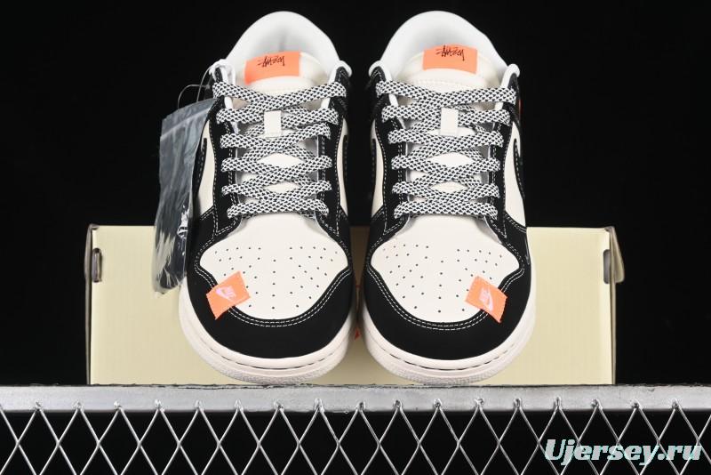 Nike SB Dunk Low Stussy Collaboration - Patchwork Cream Black Swoosh Anniversary Custom Low-Top Casual Skate Shoes - MM1089-023