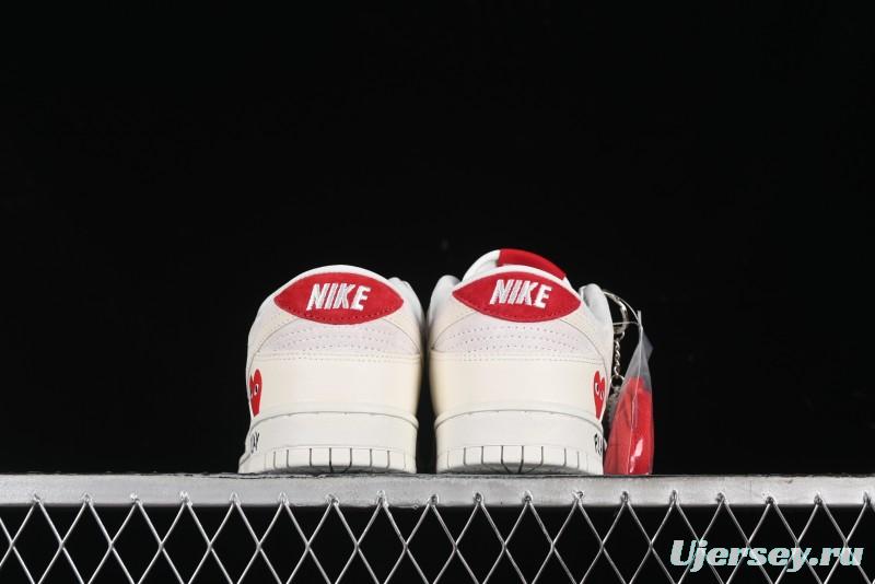 Nike SB Dunk Low Comme des Garçons Collaboration - Pigskin White Swoosh Anniversary Custom Low-Top Casual Skate Shoes - KK1333-004