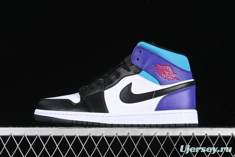 Nike Air Jordan 1 Mid AJ1 Lakers Colorway Black White Purple Mid-Top Casual Sneakers - DQ8426-154