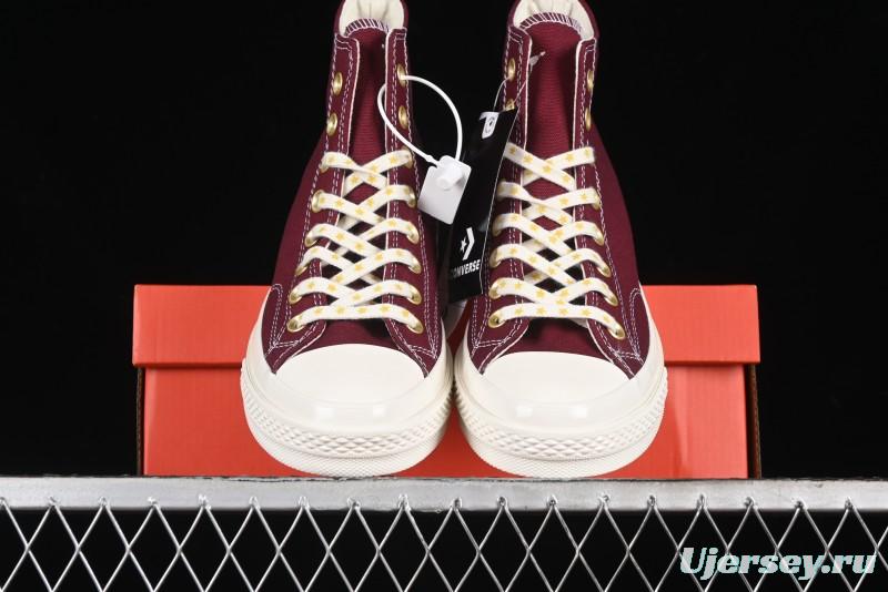 Converse Chuck 1970s High Top Casual Sneakers with Gold Star Accents and Wine Red Colorway - A12463C