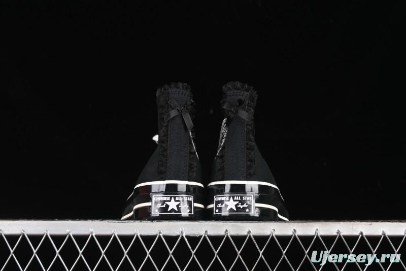 Converse Chuck 1970s High Top Canvas Shoes in Black Lace Punk Style - A10026C