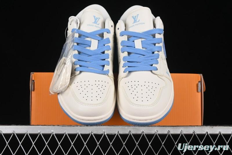 Nike Air Jordan 1 Low LV Collaboration - Light Blue Print Retro Basketball Shoes - WG8850-008