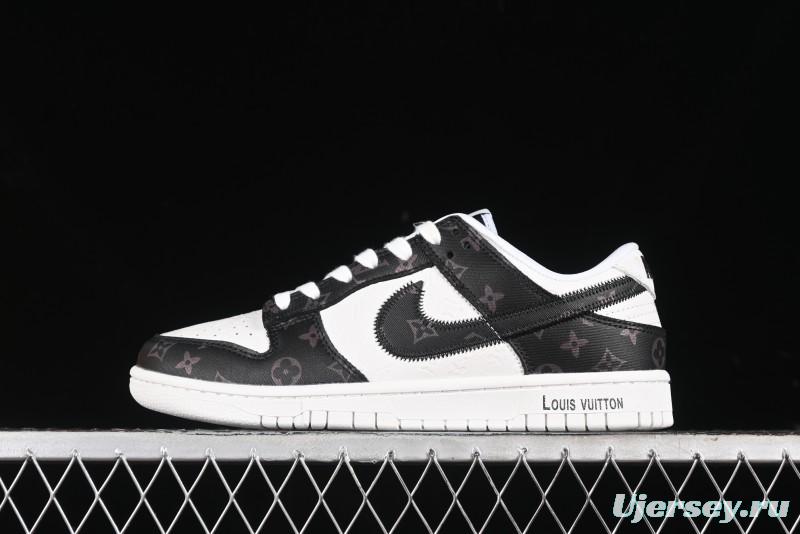 Nike SB Dunk Low LV Collaboration - Embossed White Black Print Anniversary High-End Custom Low-Top Casual Sneakers - DQ1098-361