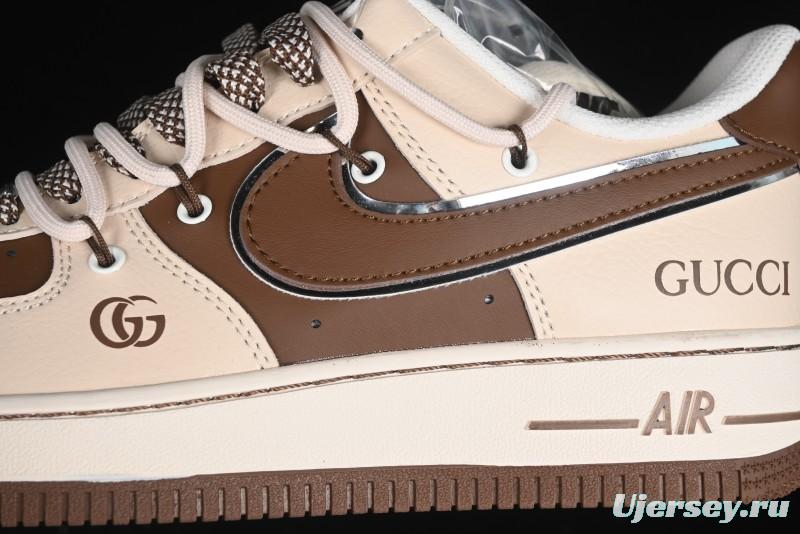 Nike Air Force 1 '07 Low Gucci Collaboration - Brown Coffee Drawstring Low-Top Casual Sneakers - SJ1198-400