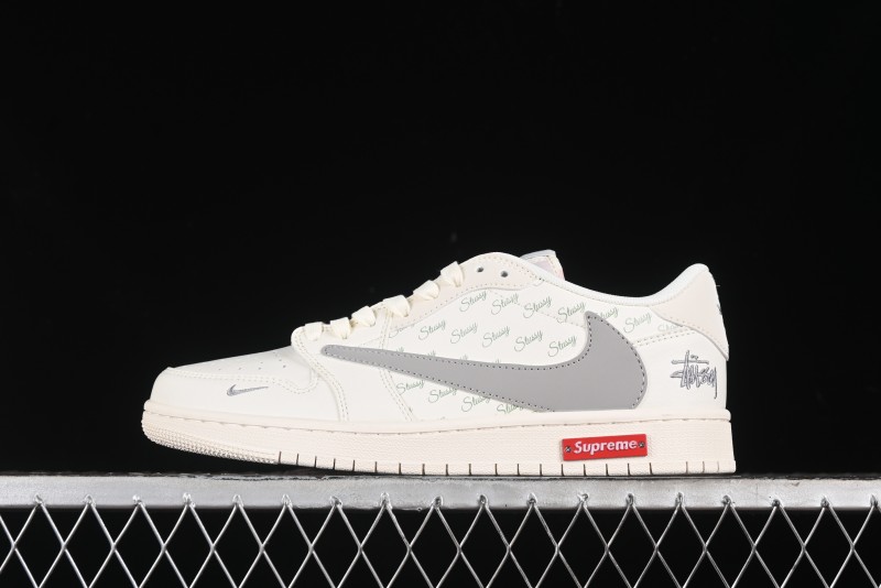 Nike Travis Scott x Fragment Design x Air Jordan 1 Low OG SP AJ1 Retro Sneakers with Reverse Swoosh - SJ2068-115