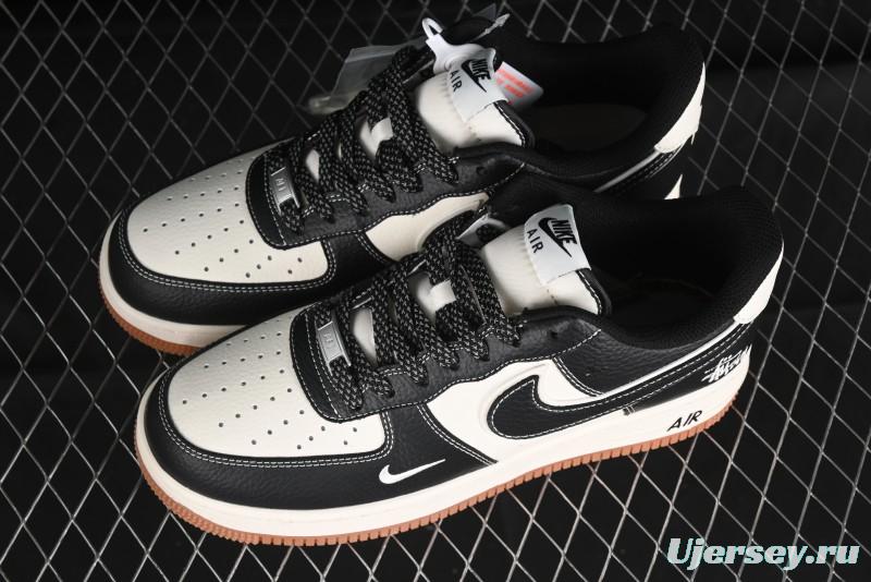 Nike Air Force 1 '07 Low Stussy Collaboration - Black Gum Marked Swoosh Low-Top Casual Sneakers - XZ9688-001