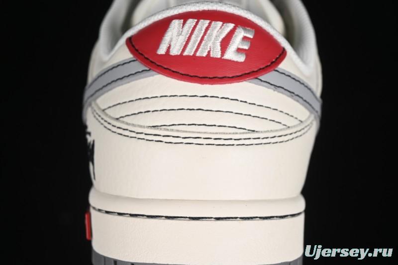 Nike SB Dunk Low Stussy Collaboration - Light Grey White Anniversary High-End Custom Low-Top Casual Skate Shoes - SJ2068-302