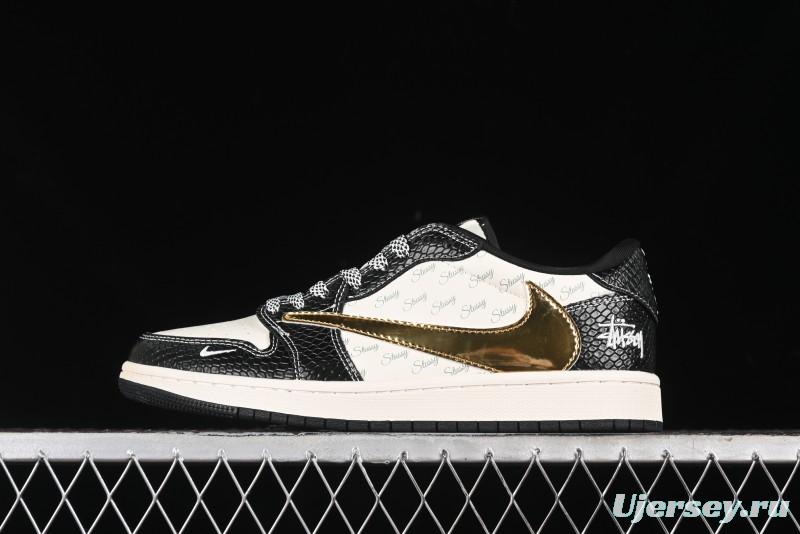 Nike Travis Scott x Fragment Design x Air Jordan 1 Low OG SP AJ1 Retro Sneakers with Dragon Scale Swoosh - XY2688-112