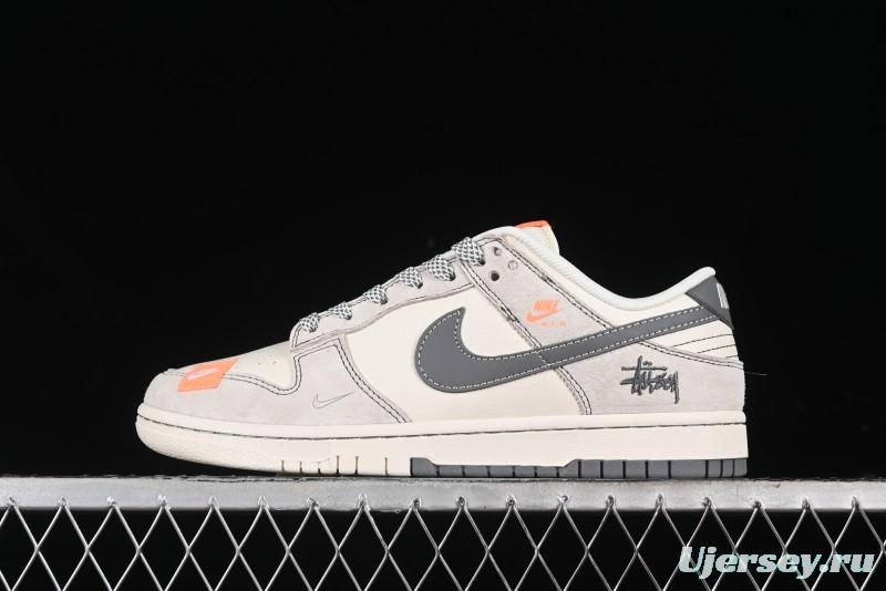 Nike SB Dunk Low Stussy Collaboration Patch Grey White Dark Grey Swoosh Anniversary Custom Low-Top Casual Skate Shoes - MM1089-024
