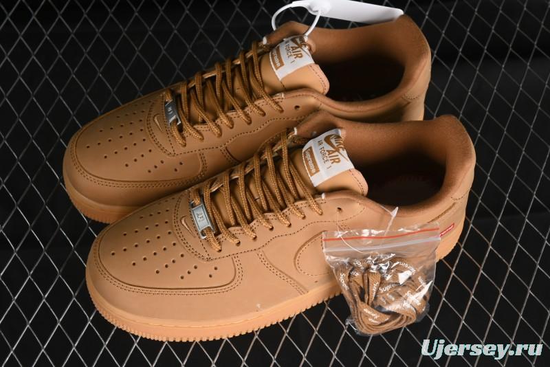 Nike Supreme x Air Force 1 Low Casual Sneakers in Wheat Suede with Full-Length Air Cushion - DN1555-200