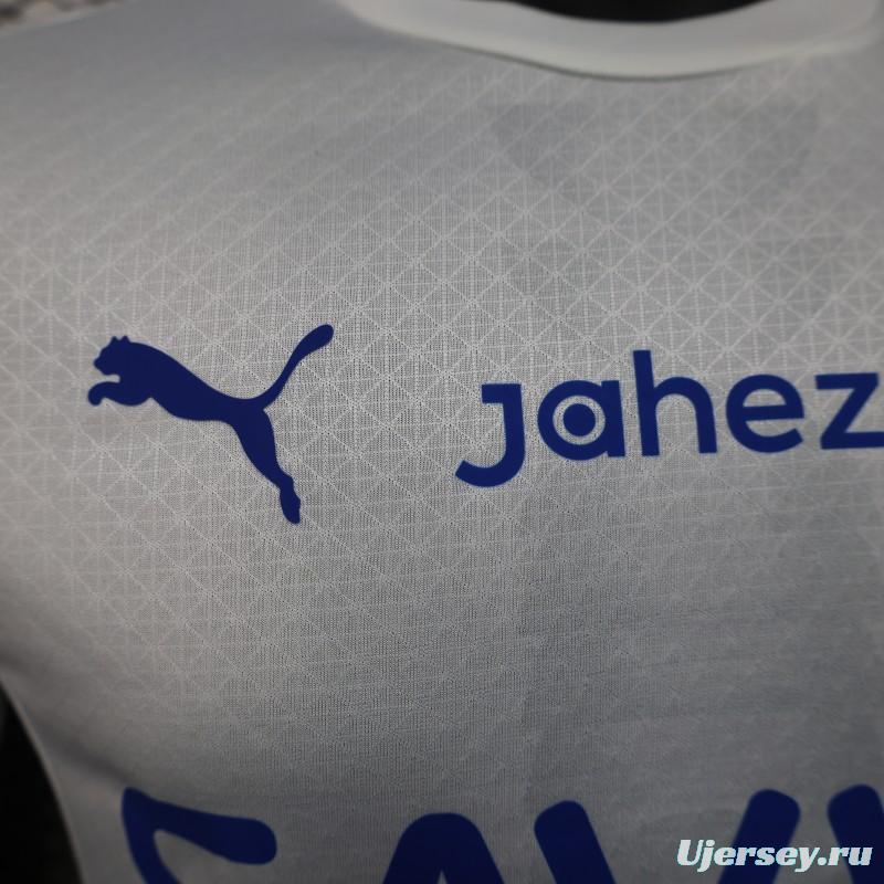 Player Version 25/26 Al-Hilal Away White with Blue Details and SAVVY Games Group Sponsor Jersey