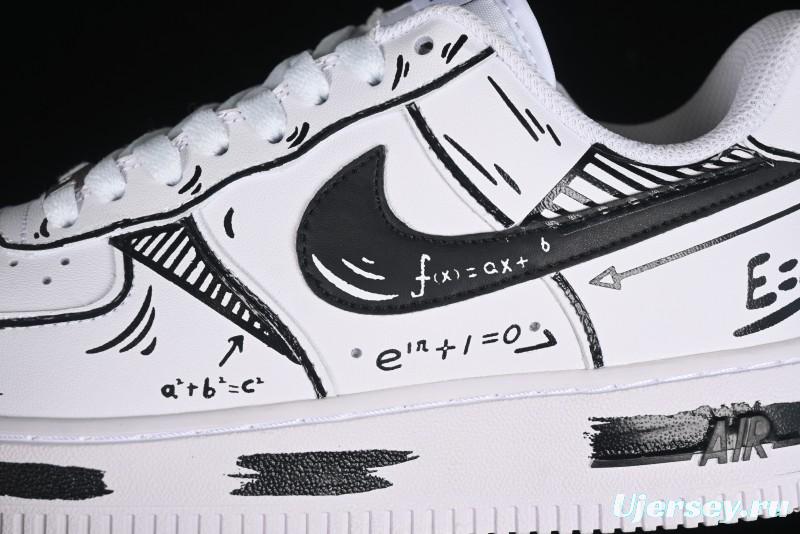 Nike Air Force 1 '07 Low Custom Casual Sneakers with Black and White Manga-Style Hand-Drawn Function Formulas - CT7724-111