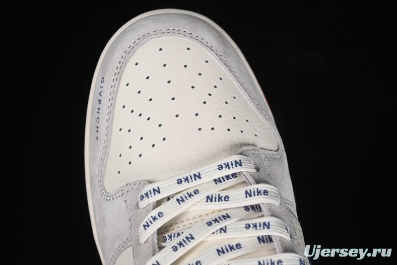 Nike SB Dunk Low Givenchy Collaboration - Gray Blue Red Double Swoosh Anniversary High-End Custom Low-Top Casual Sneakers - CF3688-033