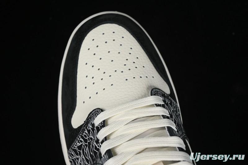 Nike Air Jordan 1 Low Supreme Collaboration - Black White Embossed Custom Retro Basketball Shoes DC2024-032