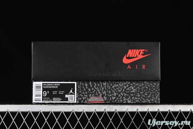 Nike Air Jordan 3 Retro Black Cement Sneakers with Visible Air Cushion - DN3707-010