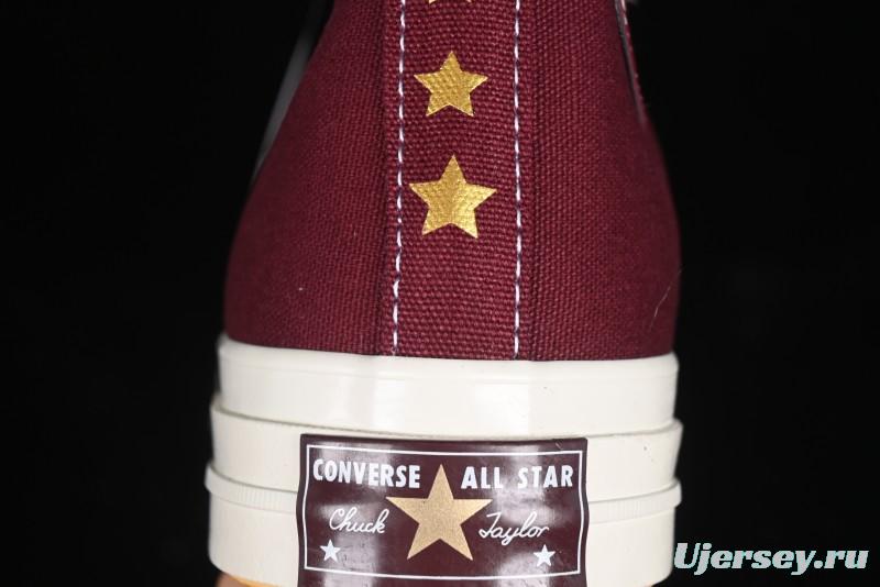 Converse Chuck 1970s High Top Casual Sneakers with Gold Star Accents and Wine Red Colorway - A12463C