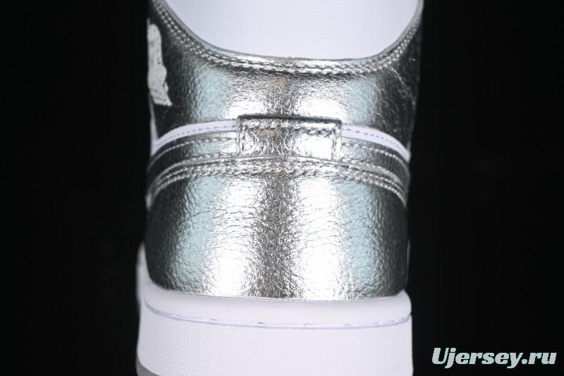 Nike Air Jordan 1 Mid Basketball Shoes Silver White - FN5031-100