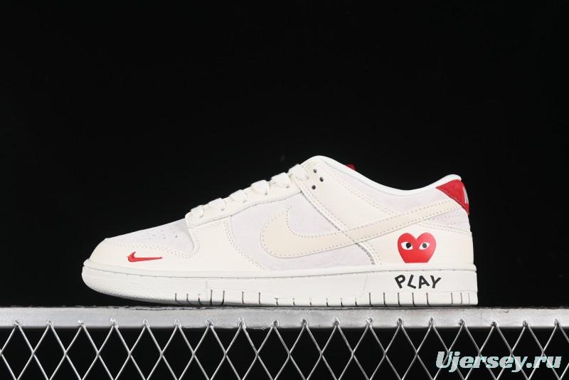 Nike SB Dunk Low Comme des Garçons Collaboration - Pigskin White Swoosh Anniversary Custom Low-Top Casual Skate Shoes - KK1333-004