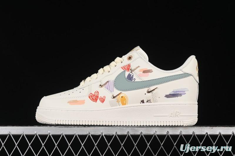 Nike Air Force 1 '07 Low Casual Sneakers with Mint Mambo Anime Theme and Gold Spray - ZH0316-040
