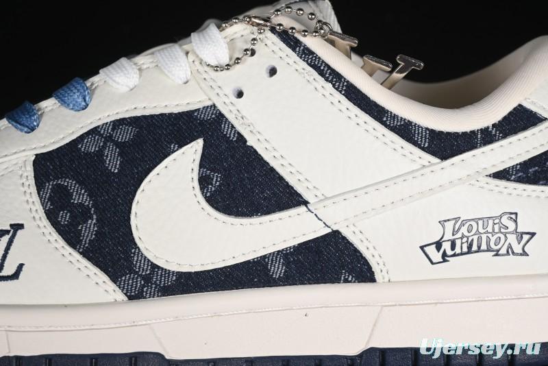 Nike SB Dunk Low LV Collaboration - Light Blue Denim Print Anniversary High-End Custom Low-Top Casual Skate Shoes - XB3802-359