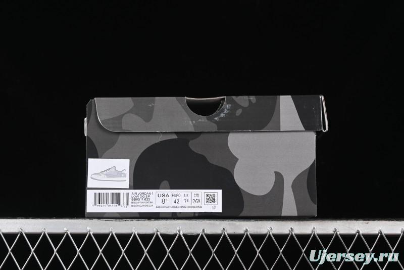 Nike Travis Scott x Fragment Design x Air Jordan 1 Low OG SP AJ1 Bape Collaboration - Moon Shadow Grey Low Top Casual Sneakers BB6511-625