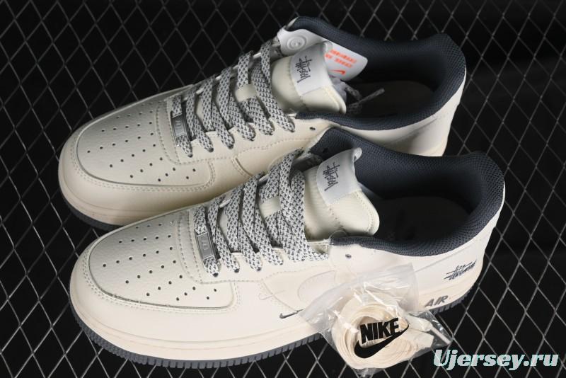 Nike Air Force 1 '07 Low Stussy Collaboration - Light Grey Double Swoosh Casual Sneakers - XZ6188-012