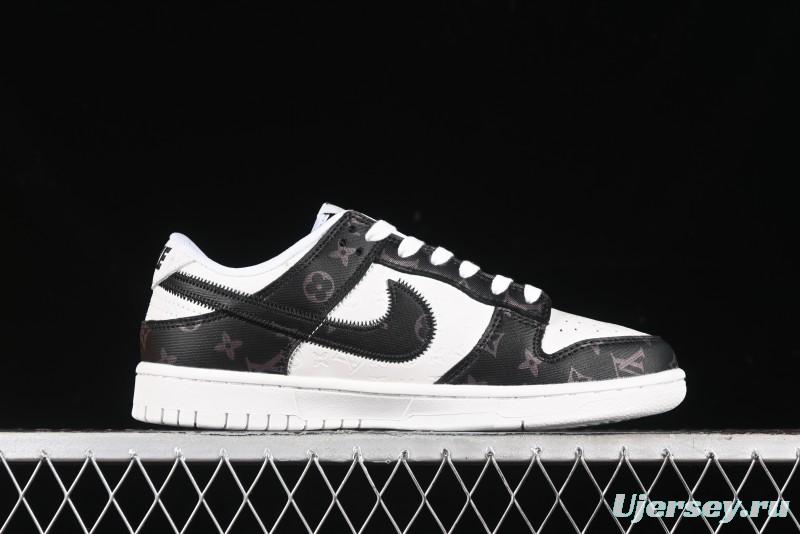 Nike SB Dunk Low LV Collaboration - Embossed White Black Print Anniversary High-End Custom Low-Top Casual Sneakers - DQ1098-361