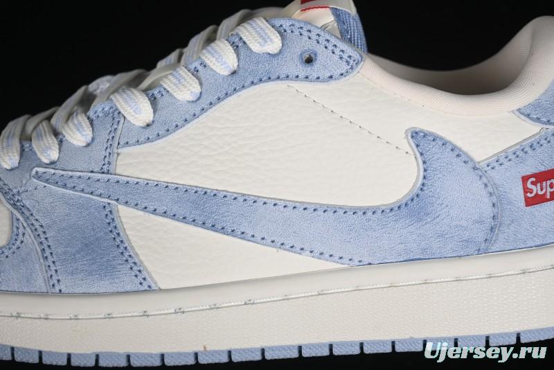 Nike Travis Scott x Fragment Design x Air Jordan 1 Low OG SP AJ1 Supreme Collaboration - Tie-Dye Blue Low-Top Casual Sneakers - CH6336-010