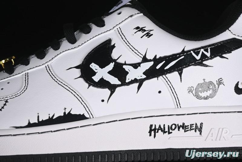 Nike Air Force 1 '07 Low Casual Sneakers with Black and White Hand-Drawn Anime Design - CT2585-100