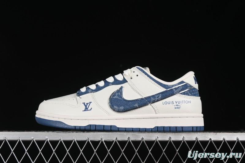 Nike SB Dunk Low LV Collaboration - Light Blue Denim Hook Anniversary High-End Custom Low-Top Casual Skate Shoes - JH8310-955