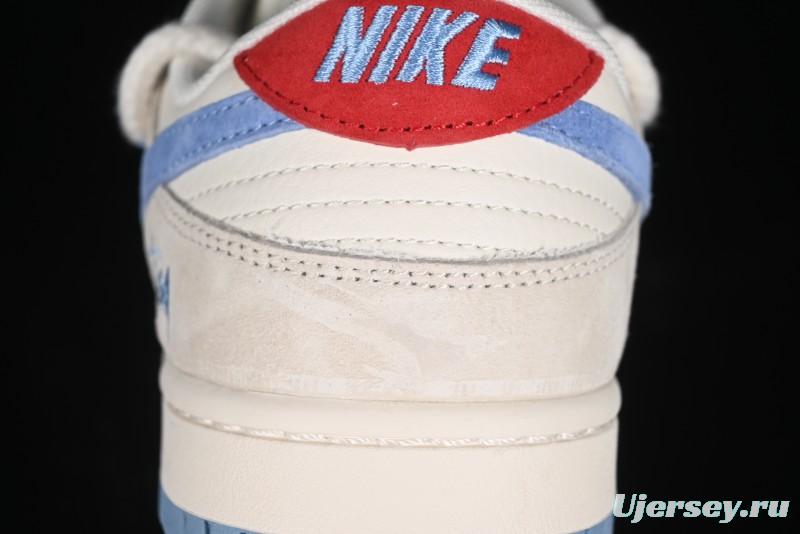 Nike SB Dunk Low Stussy Anniversary Edition Customized Low-Top Casual Skate Shoes with Blue Swoosh - SJ2068-279