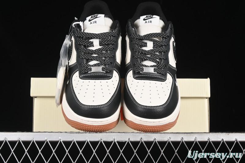 Nike Air Force 1 '07 Low Stussy Collaboration - Black Gum Marked Swoosh Low-Top Casual Sneakers - XZ9688-001