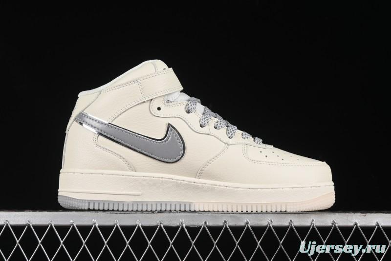 Nike Air Force 1 '07 Mid Casual Sneakers in Light Grey with 3M Reflective Details and Crystal Outsole - XL0236-232